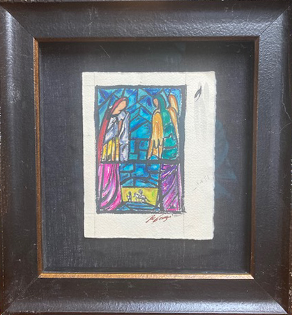 Watercolor: Angels above Mary & Joseph