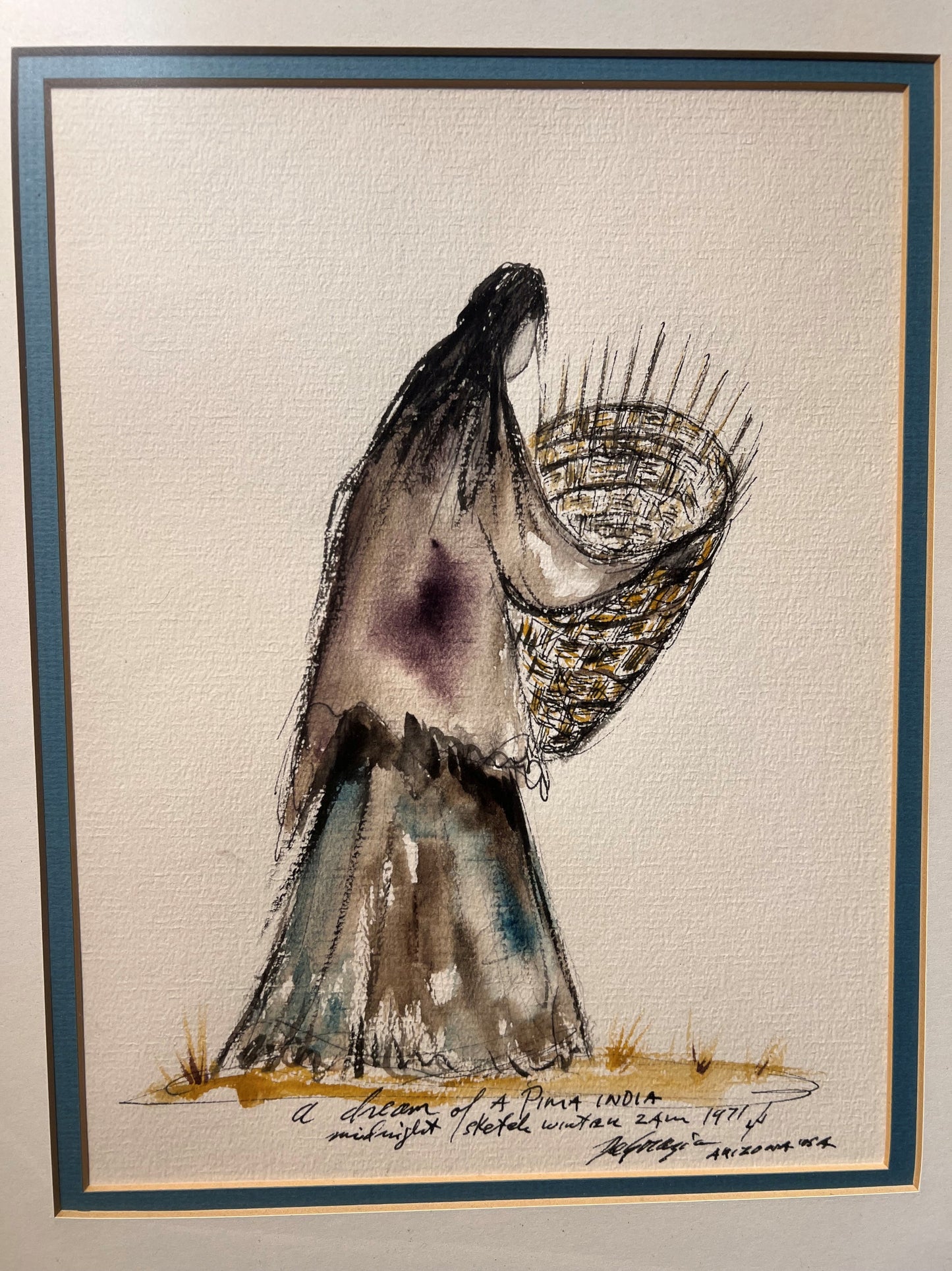Watercolor Midnight Sketch: Dream of a Pima Women