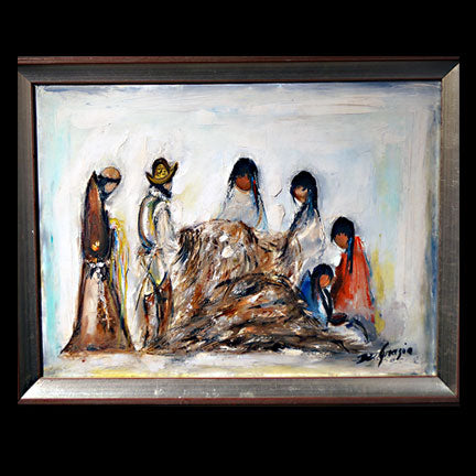 Original Oil Panting: Trading Hides Painting