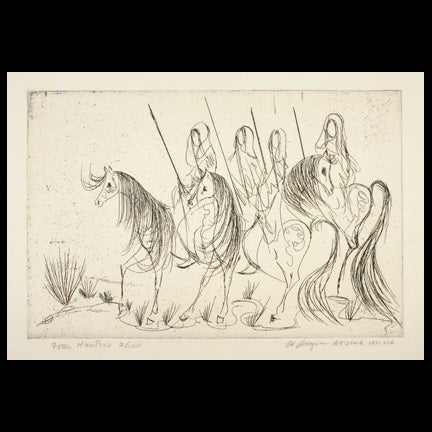 Etching: Black & White Four Hunters