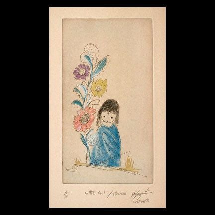 Etching: Color Little Girl with Flowers