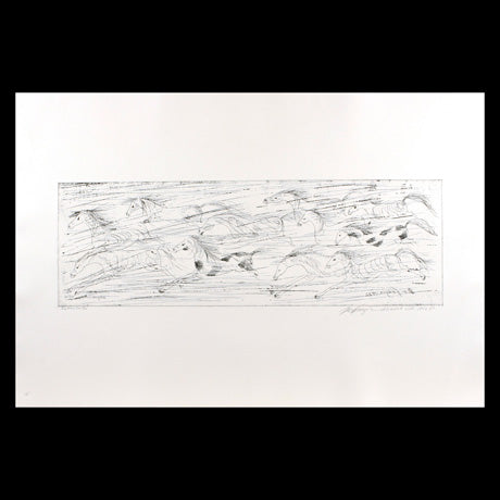 Etching: Black & White Run Horses Run