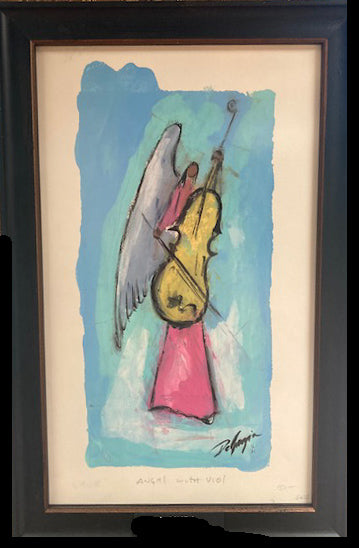 Hand Painted Screen print: Angel with Violin