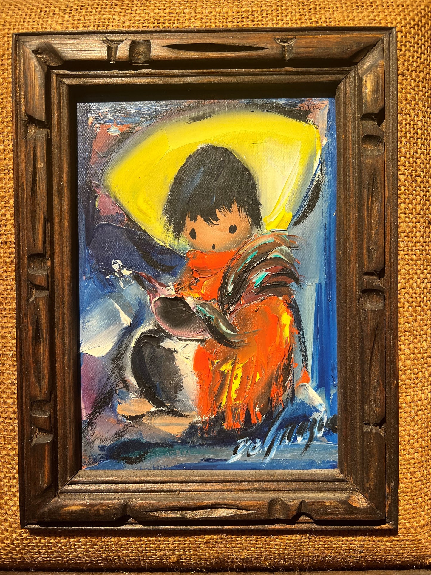 Original Oil Painting: Boy with Rooster