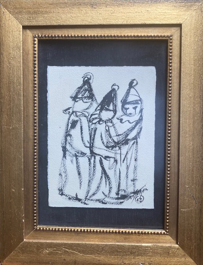 Ink  Drawing: Trio of Clowns