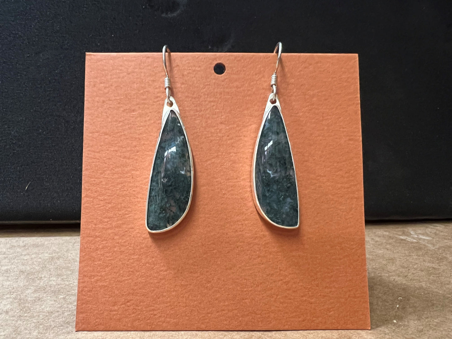 Earrings: Sterling Silver Moss Agate