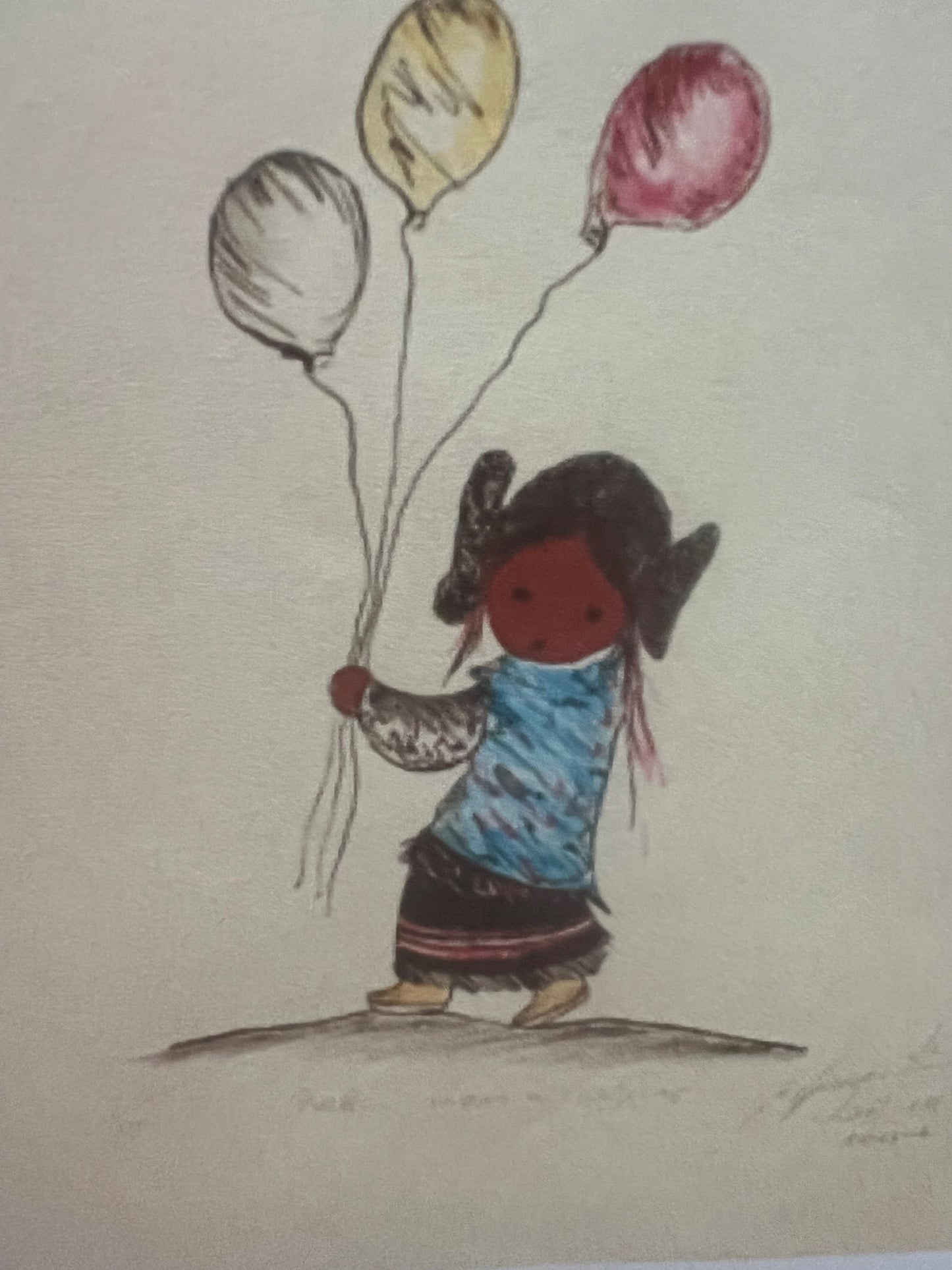 Etching Colored: Pueblo Indian with Balloons