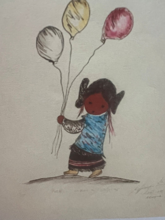 Etching Colored: Pueblo Indian with Balloons