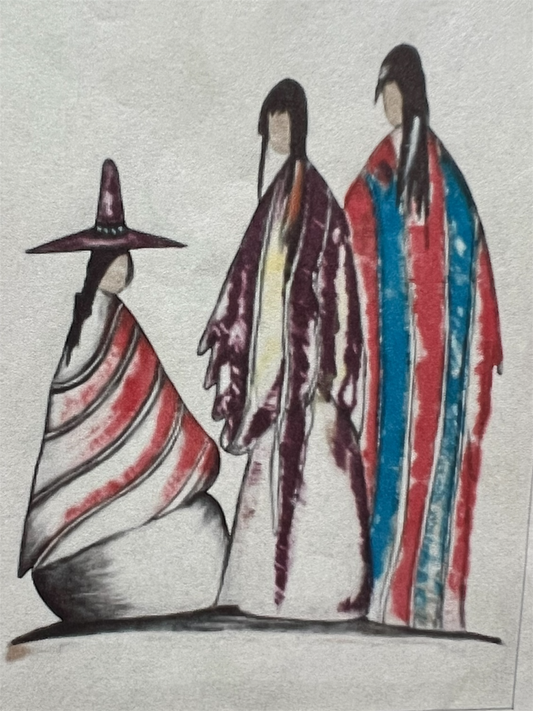Lithograph: Colored Three Indians Waiting