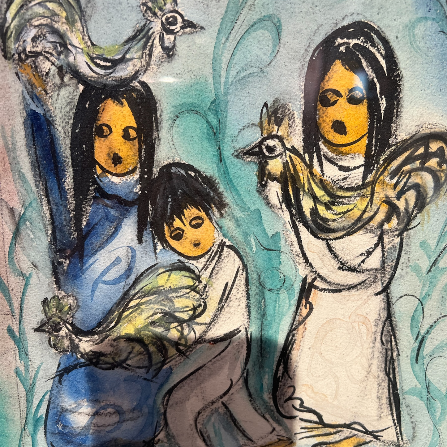 Screen Print: Family With Chickens