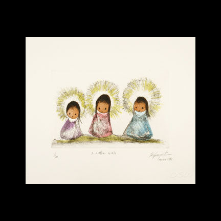 Color Etching: Three Little Girls