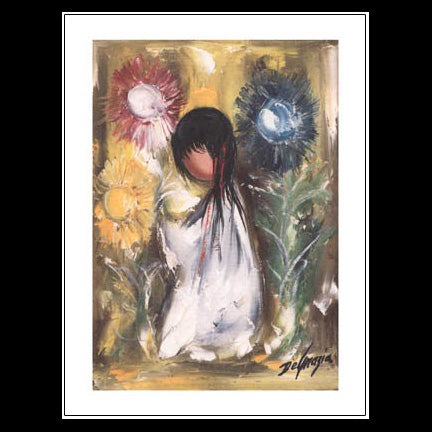 Small Notecard: Girl with Three Flowers