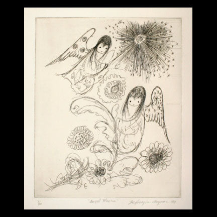 Black & White Etching: Angel Flowers